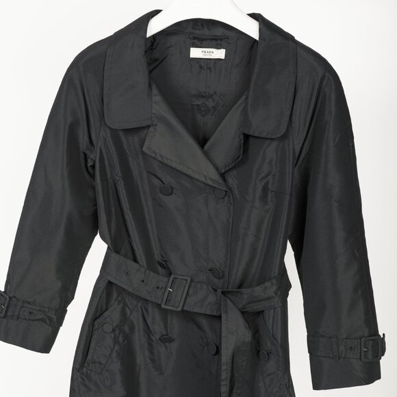 Prada Black Silk-Taffeta Belted Double-Breasted Trench Coat - Picture 3 of 11